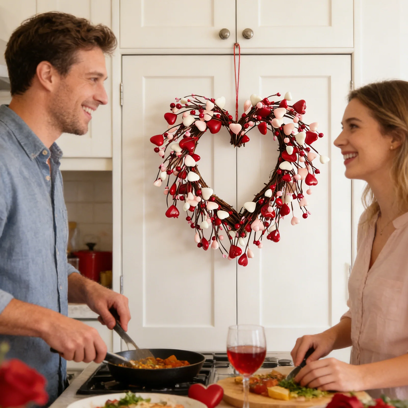 Valentinstag-Blumenkranz für die Haustür, hängende Dekoration für den Innenbereich, Anhänger für die Hochzeitsdekoration Image