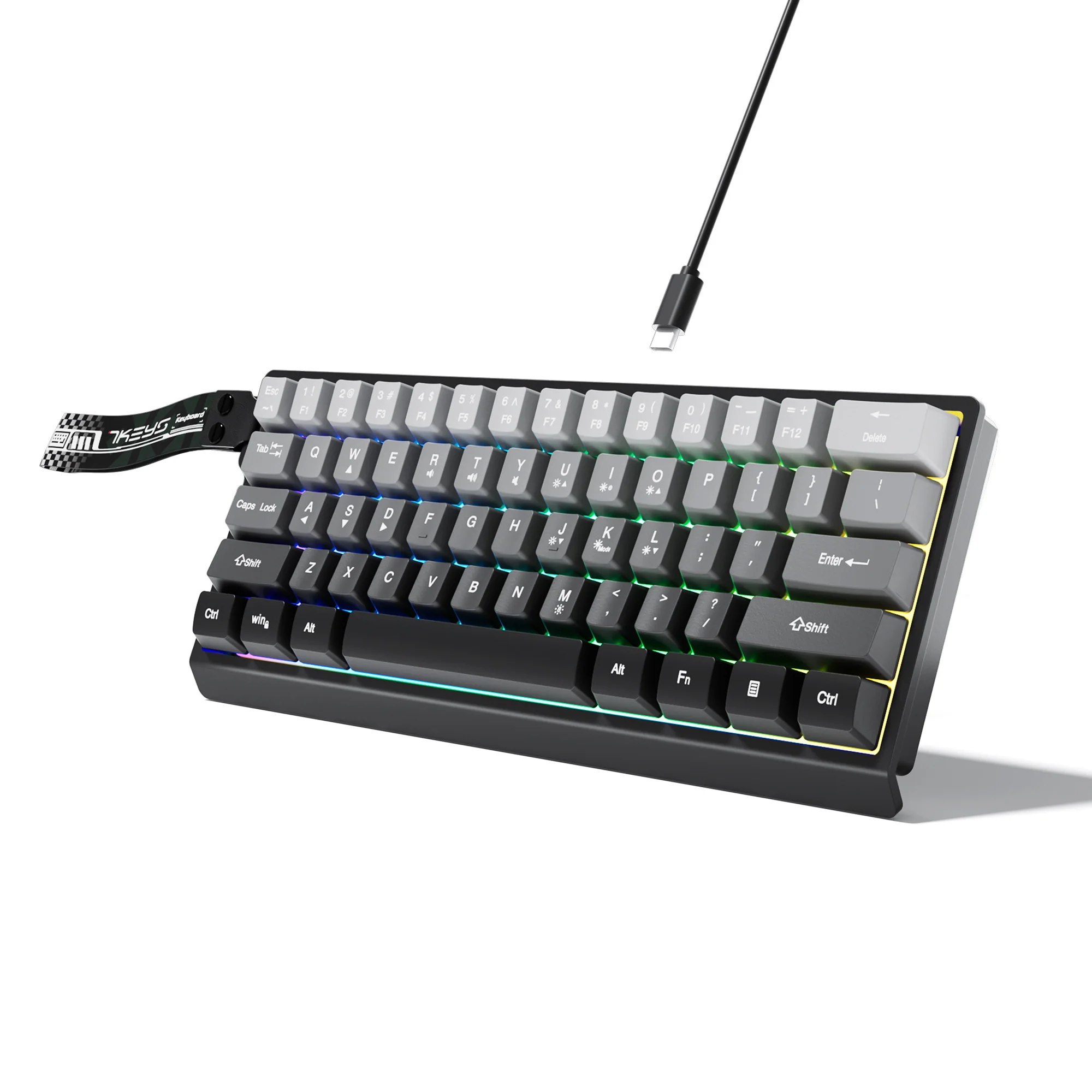 60% kompakte kabelgebundene Tastatur mit RGB-Hintergrundbeleuchtung und farbverlaufenden Tastenkappen, geeignet für Windows-Tablets, Laptops und Gamer. Image