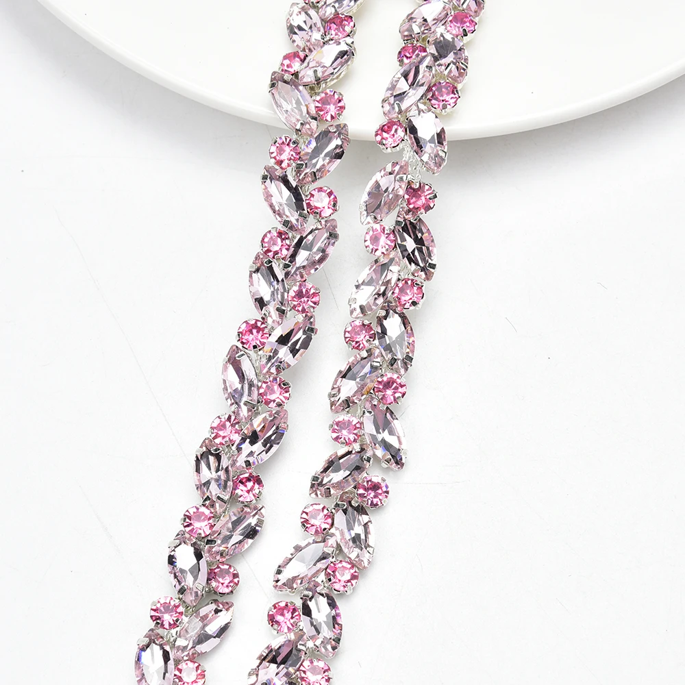 AB Kristall Blatt-Verzierung Diamant Glas Pferdeauge Strass Kette Dekorative Bänder Applikation zum Aufnähen auf Kleidung Schuhe Accessoires Image