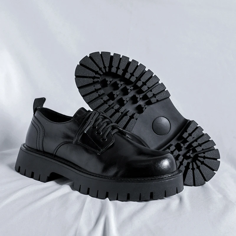 Männer Italienischen Stil Streetwear Casual Plattform Dicke Sohle Leder Schuhe Männlichen Business Mode Vintage Kleid Hochzeit Leder Schuh