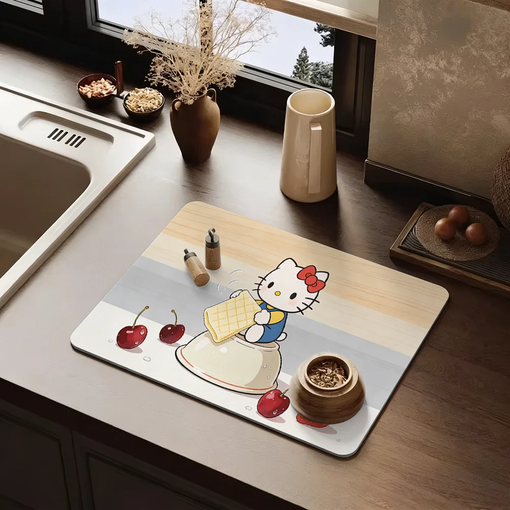 Hello Kitty Kirschförmige Abtropfschale Tischset mit Rutschfester Gummibasis Waschbare Tischmatte in Verschiedenen Größen