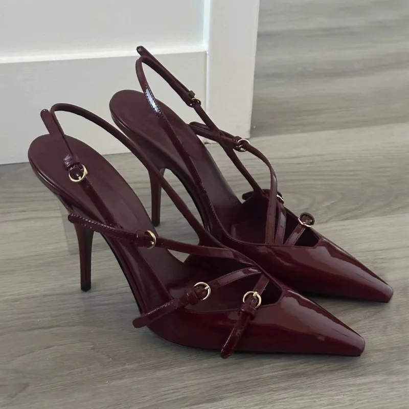 2024 Sommer neue High Heels, Damen Sexy hohle schwarze Seide spitze einzeilige Schnalle dünne Ferse Sandalen, Damenschuhe