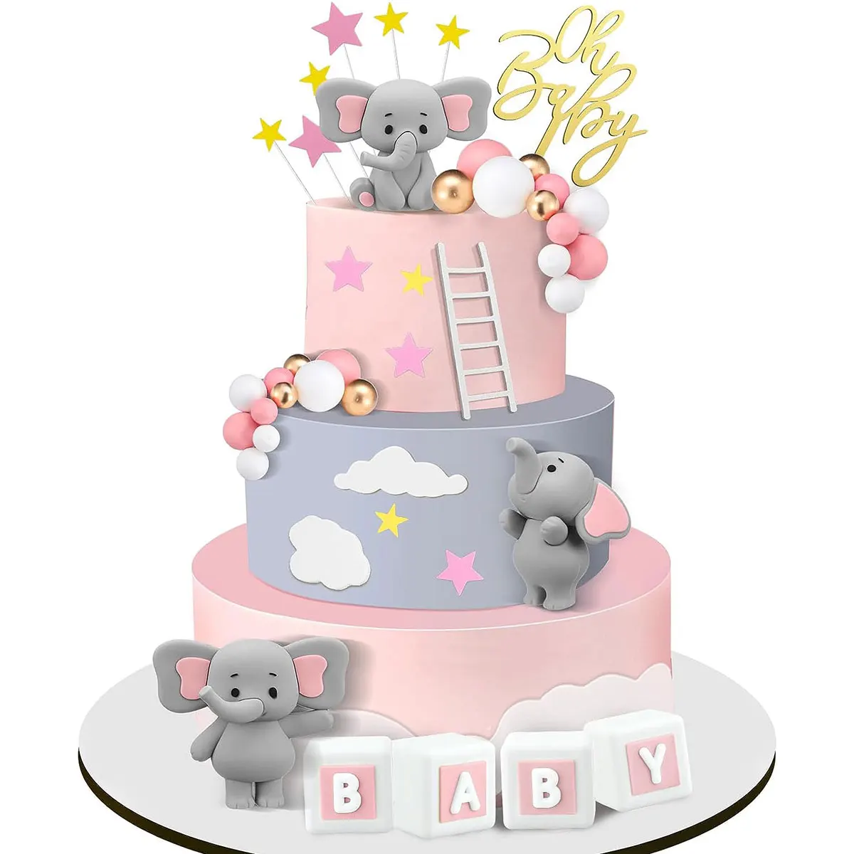 35 Stück rosa Elefanten-Kuchenaufsätze, Mini-Kuchendekorationen, Cupcake-Topper, rosa weiße Perlenkugel für Mädchen, Babyparty, Geburtstag Image