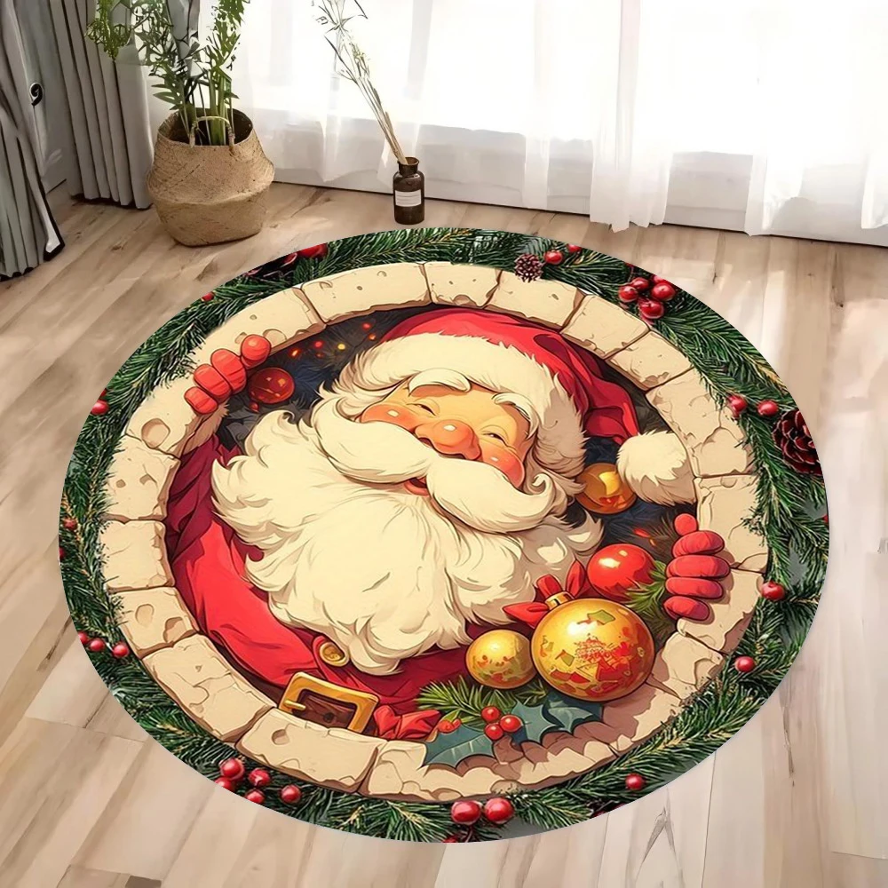 2D Weihnachten Zwerg Alter Mann Runde Gedruckt Teppich Weihnachten Thema Anti Slip Matte Weihnachten Dekoration Prop Geschenk Image