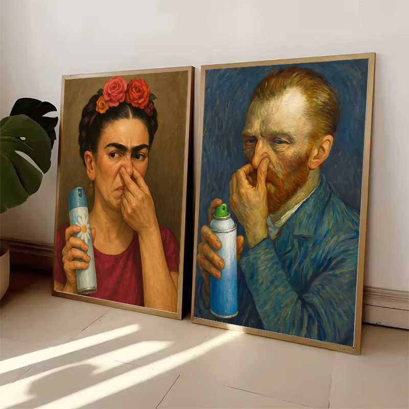 Mona Lisa Badezimmer-Wandkunst-Dekoration mit der Nase bedeckt, Vintage-Poster-Druck, lustiges Toiletten-Diamantgemälde, Wandbild, Heimdekoration Image