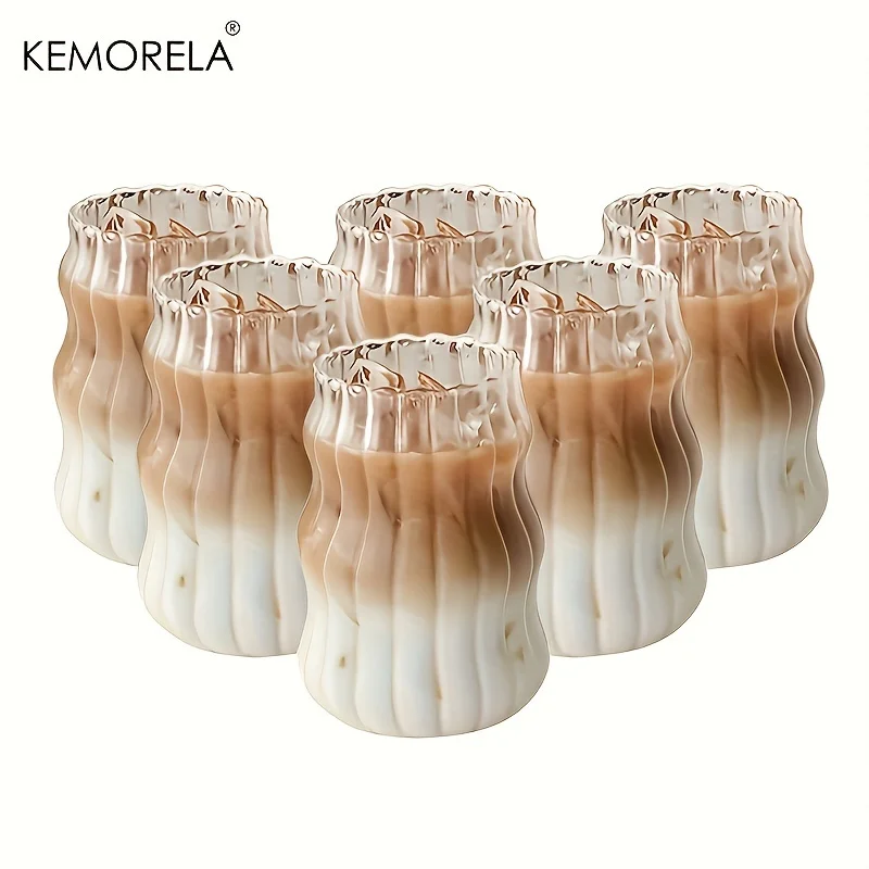 2/4/6PCS INS Glas Tasse Wärme-beständig Tumbler Drink Transparent Tee Saft Milch Kaffee Becher Hause wasser Gläser Streifen Bier Becher Image
