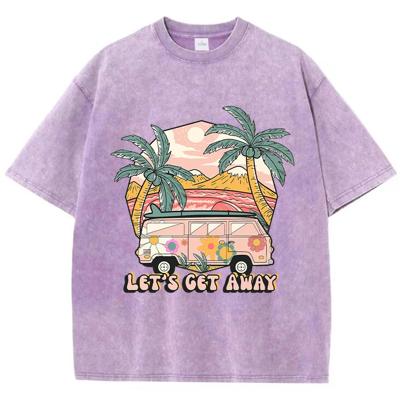 Harajuku Frauen Baumwolle Gewaschen T-Shirt Let'S Get Away Take The Bus Go On Vacation Gedruckt Tees Mode Straße Tops Weibliche Kleidung Image
