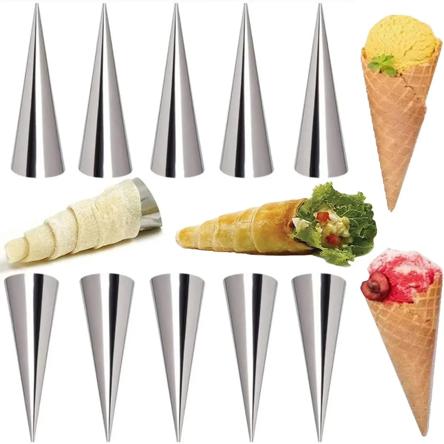 6 Stück, Konische Edelstahl-Sahneröllchen-Formen - Konische Rohrformen für Dänische Gebäckstücke zum Backen - Küchenzubehör und -accessoires Image