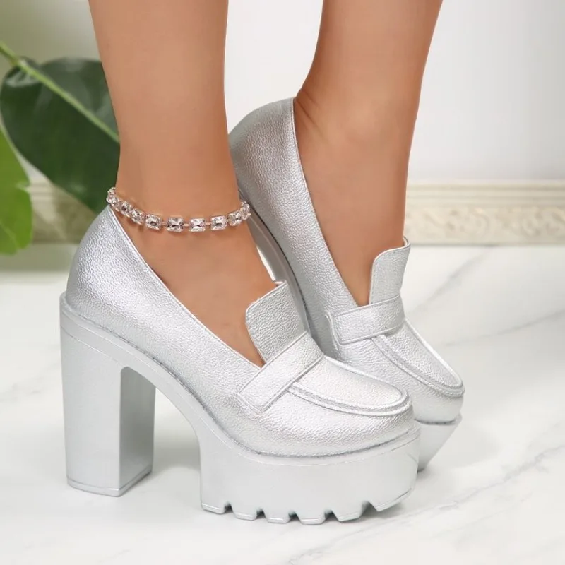 Neue 2026 Große Größe Vielseitige Bequeme Mary Janes mit dickem Absatz, modische High-Heel-Schuhe für Damen, runde Zehenkappe, Gummisohle