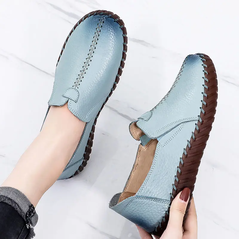 Mode Leder Frauen schuh Nähen Mokassins frauen Sport Schuhe Vier Jahreszeiten Oxford Wohnungen Weichen Beiläufigen Frauen Loafers Blau