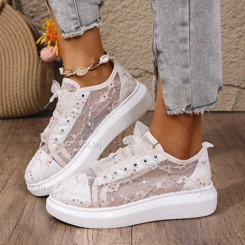 2026 Sommer Mesh Freizeitschuhe für Damen Atmungsaktive Schnür-Damenschuhe Modische Sneaker Größe 36-43 Zapatillas De Mujer