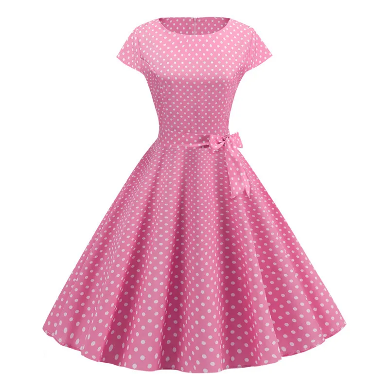 Frauen Sommer Kleider Robe Vintage 1950er 60er Pin Up Big Swing Party Arbeitskleidung Rockabilly Kleid Weiß Polka Dot Vestidos