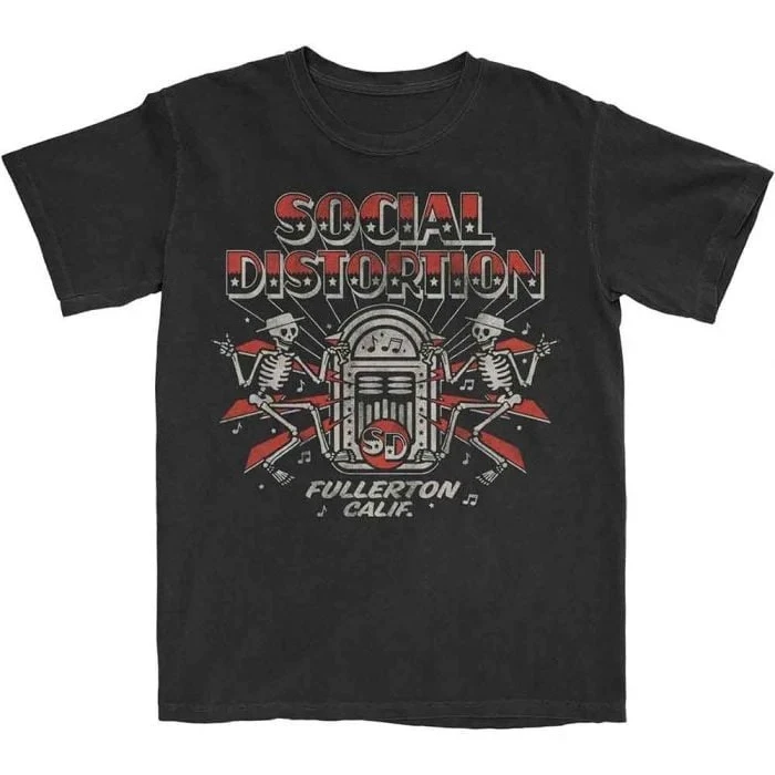 Social Distortion Skeleton Jukebox Print Baumwoll-T-Shirt Street Punk Rockabilly Streetwear Unisex Rundhals-Kurzarm-T-Shirt