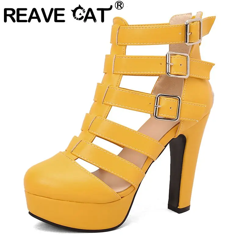 Reave Katze Luxus weibliche Sandalen runde Zehen klobige Absätze 12cm Plattform 3,5 cm Reiß verschluss Gürtels chn allen plus Größe 48 49 50 Datierung schuhe