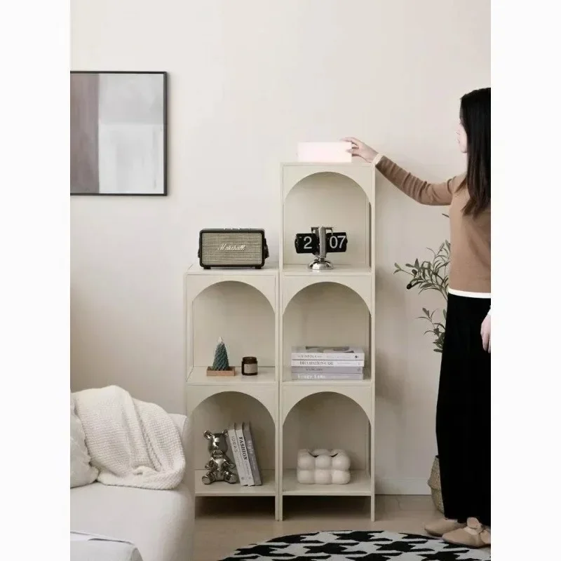 Kreative schmiedeeiserne Wohnzimmer Bodenregal Bücherregal Ecke Bücherregal Kleinigkeiten Lagerung Display Rack Kombination Schrank Creme Image