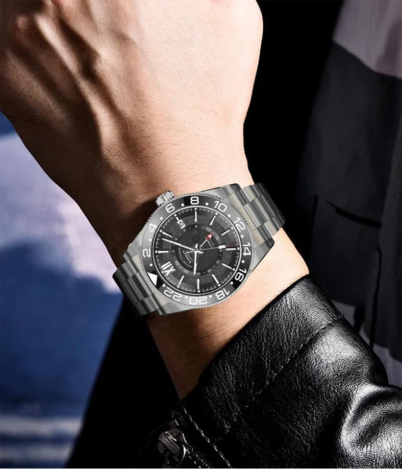 Borman BM3823 Männer Automatische Uhren Luxus GMT Mechanische Armbanduhr 10ATM Wasserdicht Leucht Saphir NH34 Keramik Lünette Datum Image