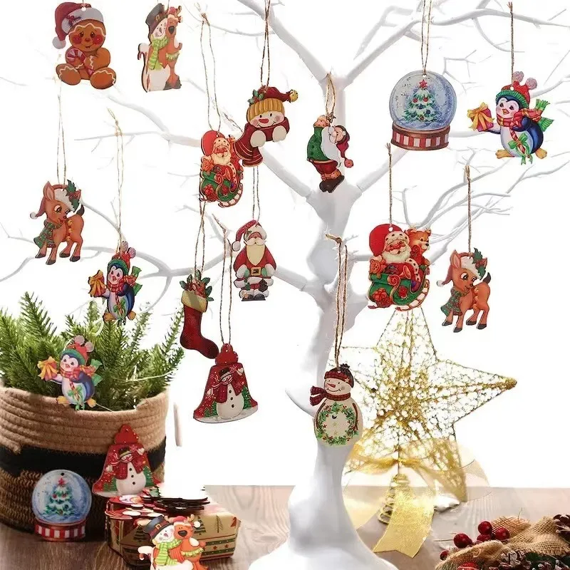 12 stücke Winter Santa Claus Schneemann Holz Hängen Ornament Weihnachten Feier Frohes Neues Jahr Party Dekoration Prop Party Liefert Image