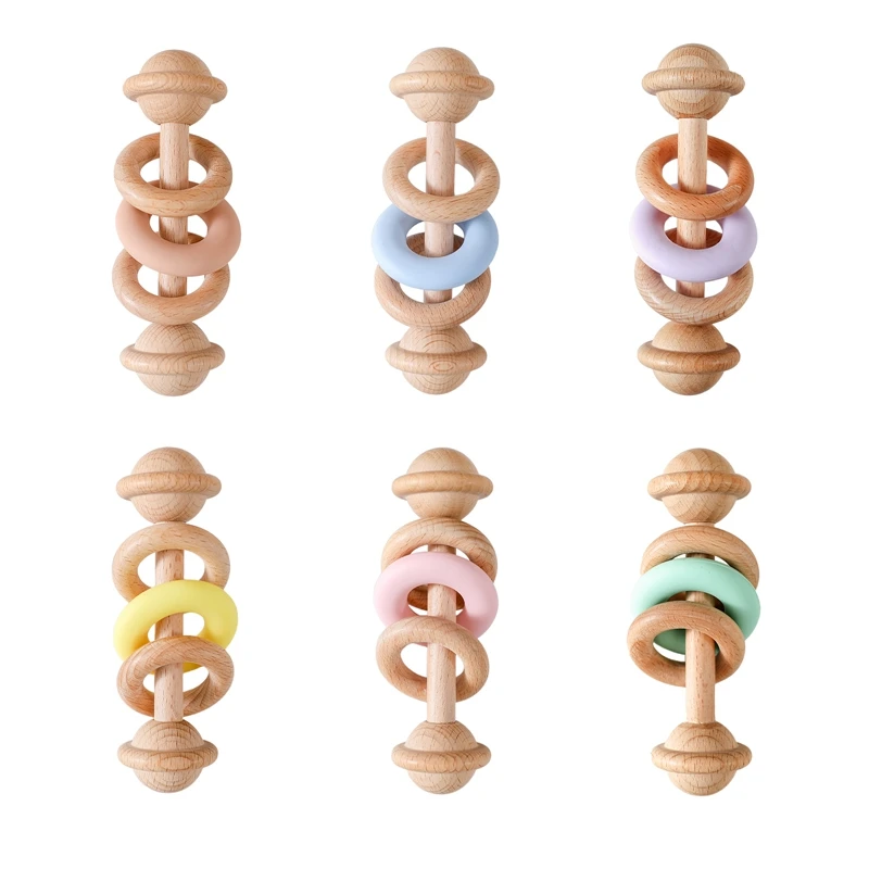 BPA-freie Babyspielzeuge Holzrasseln Silikon-Ringrasseln und Mobiles für Babys 0–12 Monate Sensorische Spielzeuge Holzbeißring Babygeschenke Image