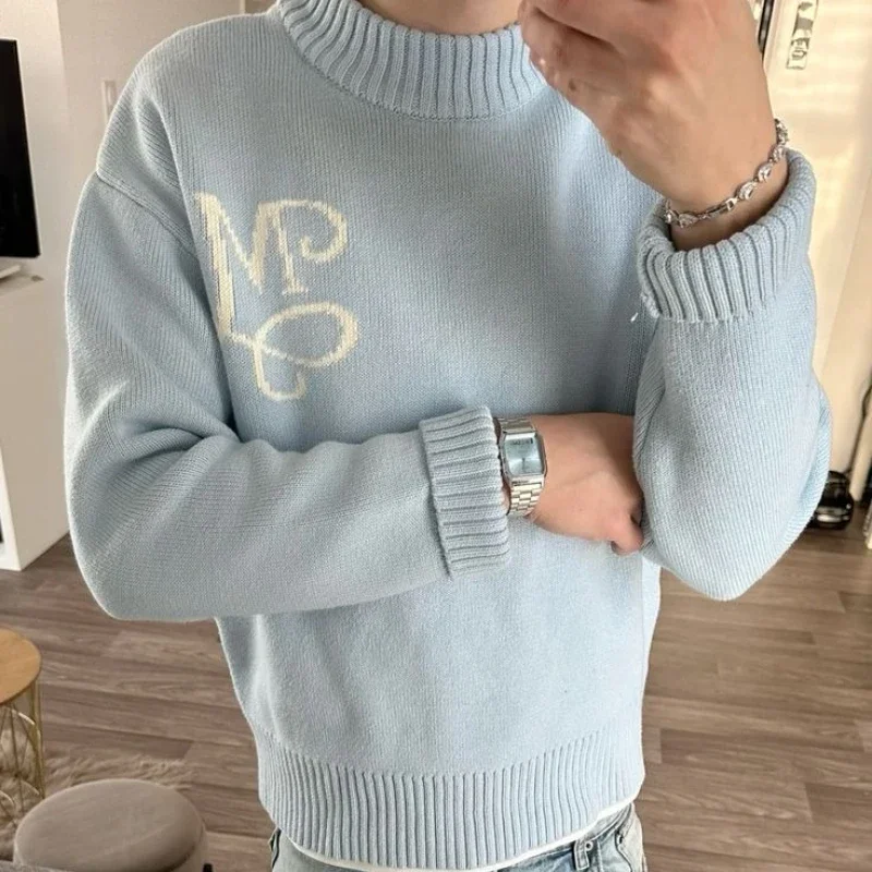 Stickerei M Gestrickte Pullover Retro Casual Mode Männer Und Frauen Amerikanischen High Street Vintage Klassische Streetwear Lose Pullover