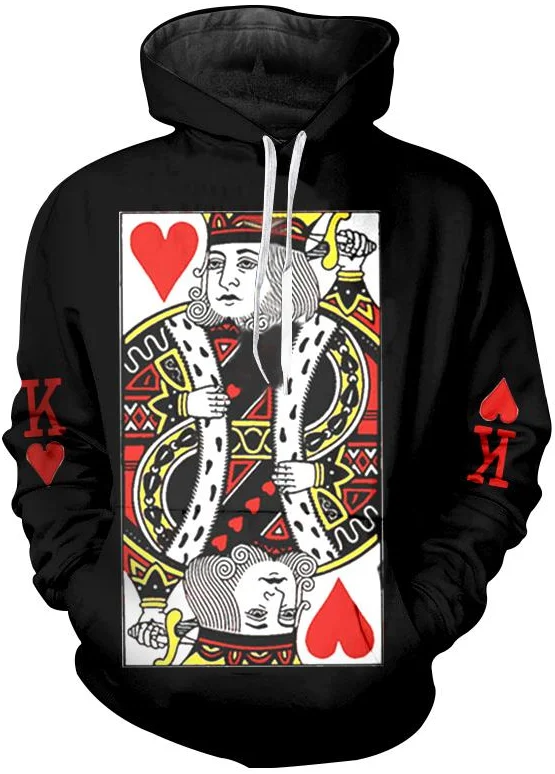 Men's casual hoodie hip hop street 3D printed playing card print pullover fashion sweatshirt pullover hoodie unisex