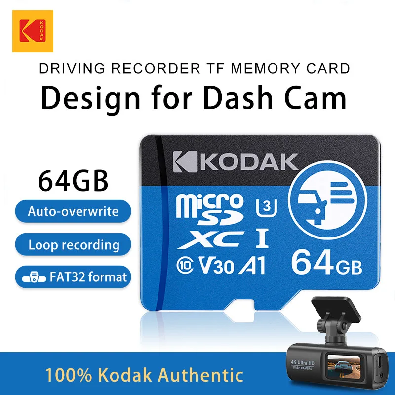 Kodak High Endurance Micro SD-Karte für Dashcam FAT32-Speicherkarte 128/256 GB 100 MB/s Glatte 4K- und Loop-Aufnahme-Microsd-Karten Image