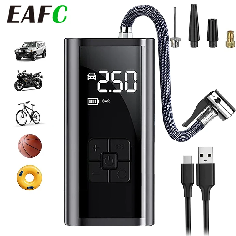 EAFC Pompe à air sans fil pour voiture, compresseur d'air 150Psi, gonfleur de pneus, gonfleur de ballons, pompe électrique portable sans fil pour voitures, motos, vélos