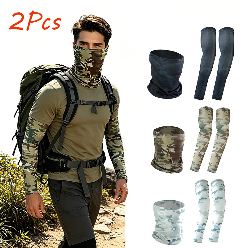 2 Stück Tarnmuster Atmungsaktive Sonnenschutz-Ärmelmaske Schnell Trocknender Armschutz Sommer Laufen Radfahren Basketball Ärmelüberzug Image