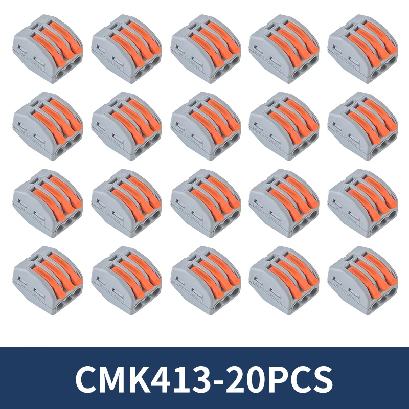 JINH 20 Stück Federklemmen-Verbinder, CMK413 Kompakte 3-Port-Elektroklemme für Haus- und LED-Verkabelung Image