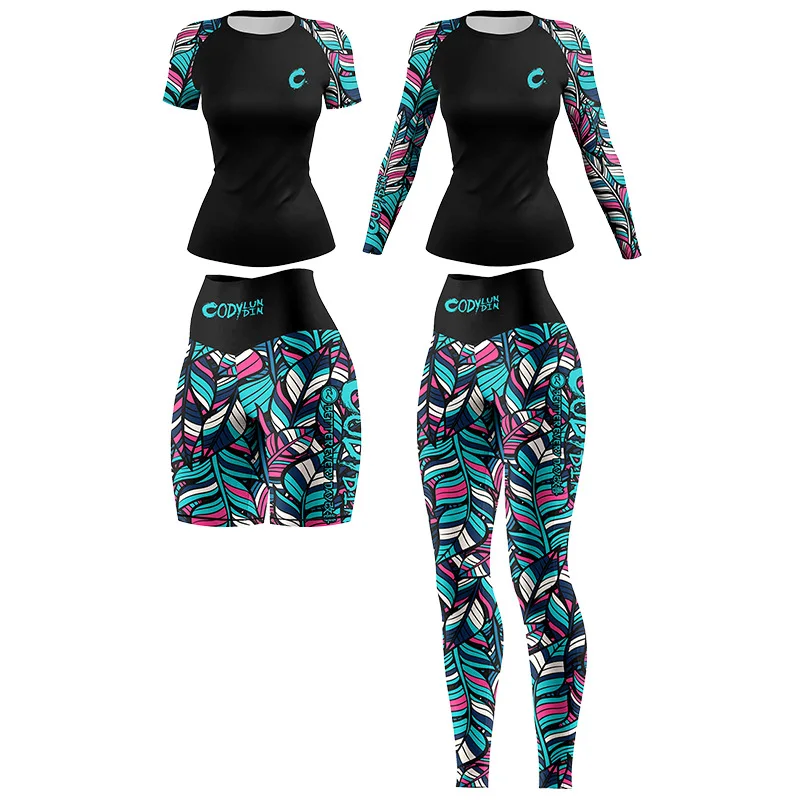 Damen Kompressions-Yoga-Trainingsanzug MMA BJJ Boxen Muay Thai Rashguard Training Fitness Workout Gym Kleidung Laufen Sportbekleidung Image