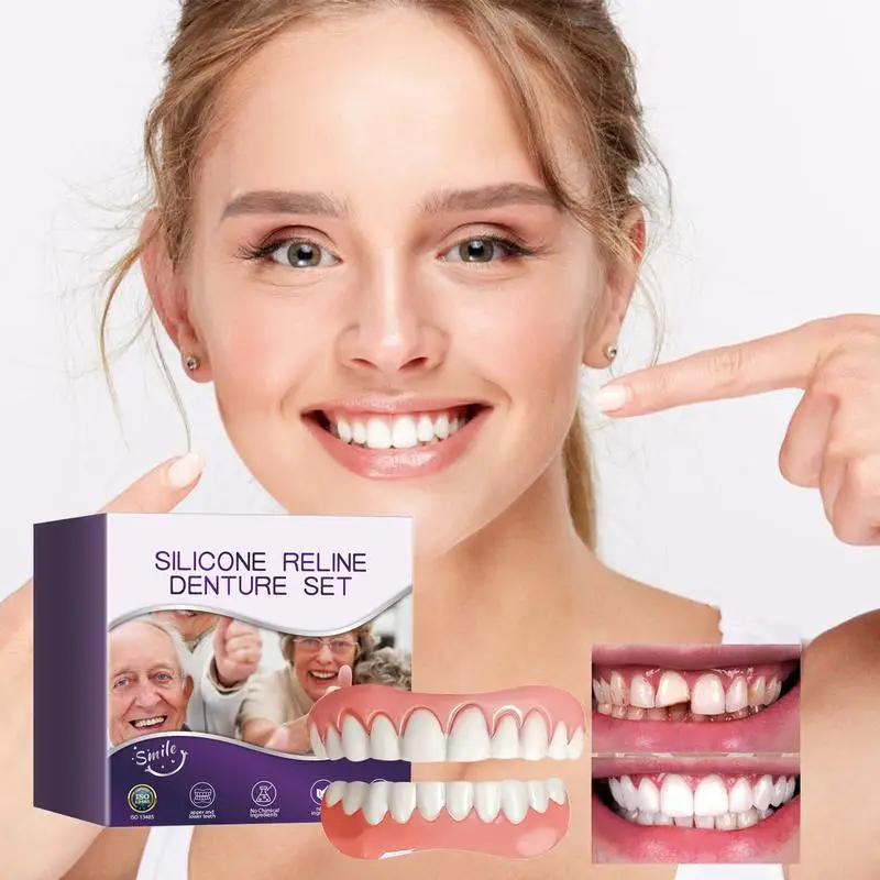 Bestseller Set Künstliche Zähne Silikon Ober- und Unterkiefer Veneers Zahnprothesen-Silikon-Einlagen Weiche Prothesen-Kit Zahnpatches CK848-FRO Image
