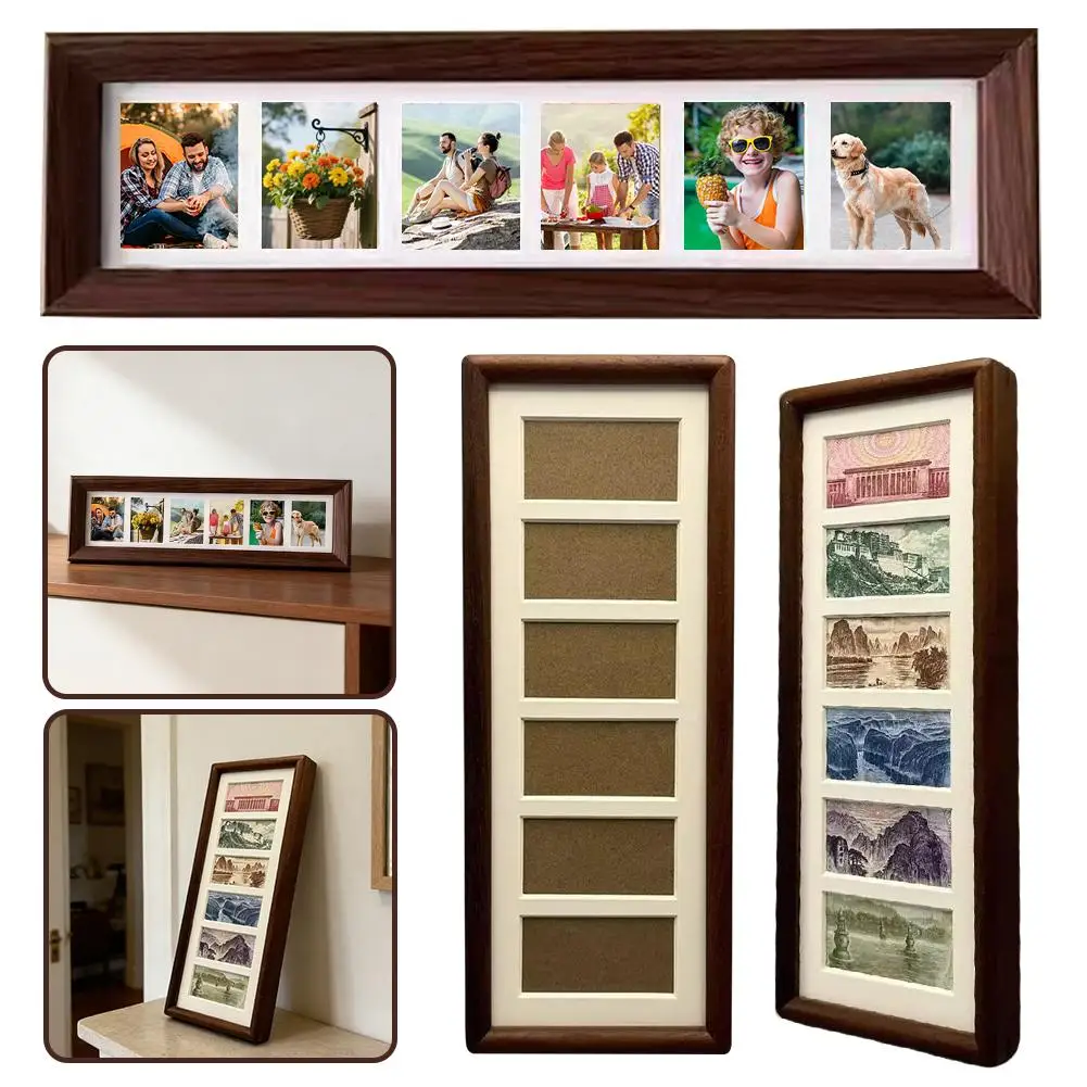 Massivholz-Bilderrahmen mit 5 Öffnungen, Multi-Foto-Display-Ständer im neuen chinesischen Stil, Tischdekor-Rahmen für Zuhause, Schlafzimmer, Büro. Image