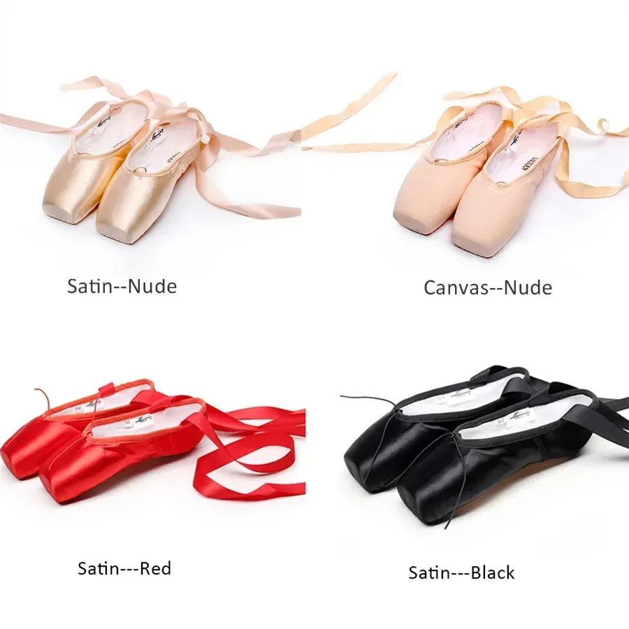 TIEJIAN Professionelle Ballett-Spitzenschuhe aus Segeltuch, Satin, Rosa, Schwarz, Rot, Ballerina-Schuhe für Tanzperformance mit Ballett-Zehenpolster