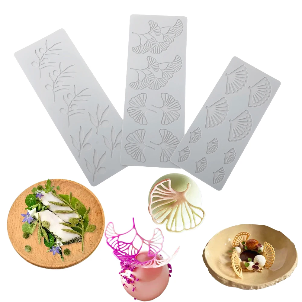 Faltfächer- oder Ginkgoblätter-Design Schokoladenchips Silikonform Spitzenmatte Zuckerhandwerk Silikonunterlage Kuchendekoration Image