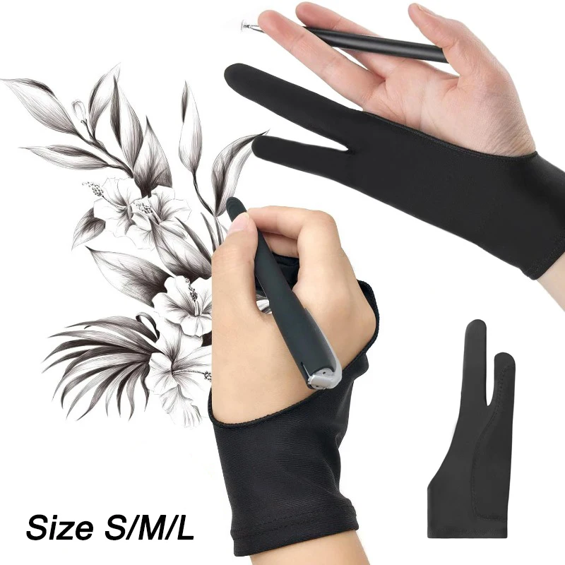 Zeichenhandschuh, Anti-Touch-Zwei-Finger-Handschuhe für iPad, Grafik, Zeichentablett, Skizze, Künstler, Schmutzschutz, Malhandschuhe, Größe SML Image