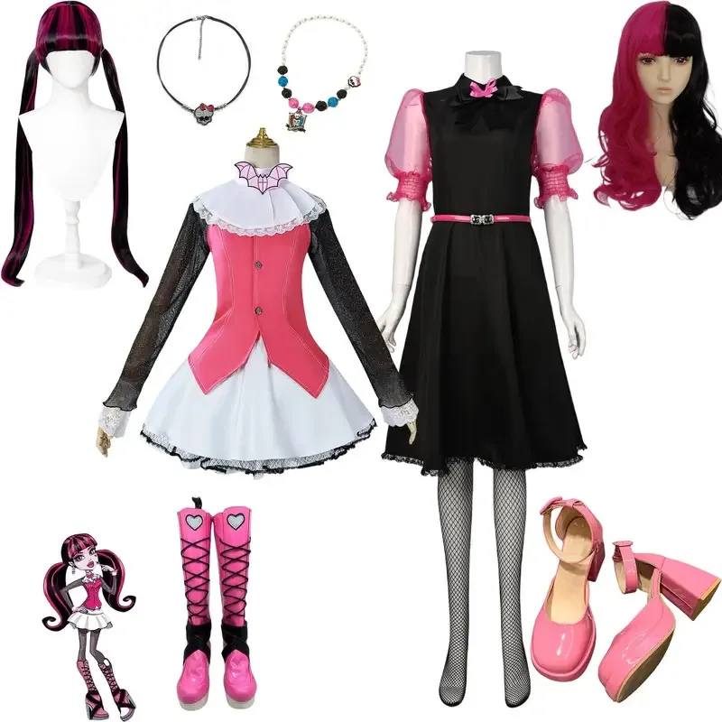 Monster Fantasy High Draculaura Cosplay Spectra Vondergeist Kostüm Erwachsene Frauen Schuhe Stiefel Outfits Halloween Karneval Anzug