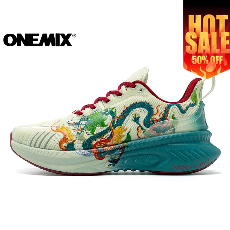 ONEMIX Laufschuhe Chinese Loong Fashion Cushioning Geeignete Schnür-Sportschuhe Rutschfeste Outdoor-Sportschuhe für Männer und Frauen