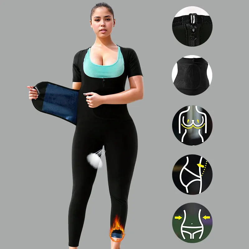 Damen Ganzkörper 4-in-1 Sauna-Schwitzanzüge Kurzarm-Hosen Schlankheits-Jumpsuits Gewichtsverlust Schlankheitsformer Taillentrainer Image