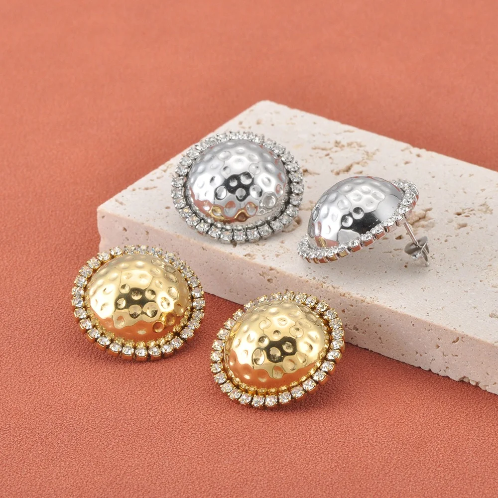 Lokaer Edelstahl-Ohrstecker, rund, groß, glitzernd, mit Zirkonia, modischer Luxusschmuck, wasserdicht, für Damen, Geschenk E26056 Image