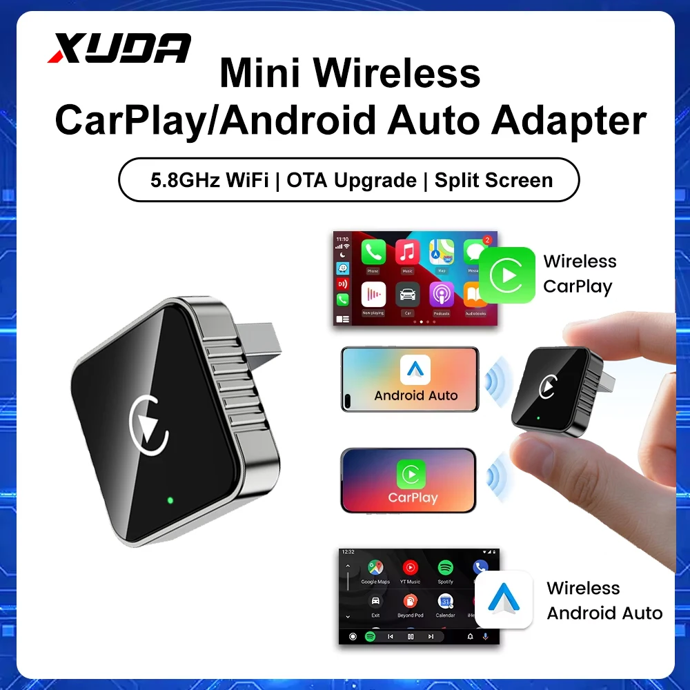 XUDA Mini L9 CarPlay Wireless Adapter 2-in-1 WLAN 5.8G Android Auto Wireless Dongle für Spotify Musik OEM Auto Image