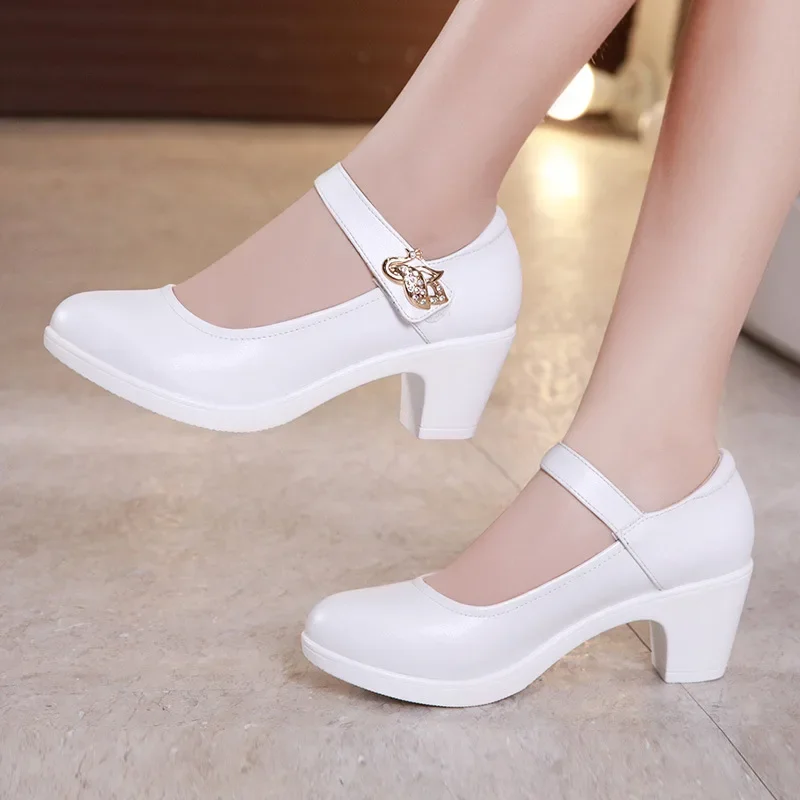 5cm Kleine Größe 32-43 Flache Kristallweiße Hochzeitsschuhe Braut Plateau-Pumps 2026 Mittlere Blockabsätze Mary Janes Büro Mutter Party