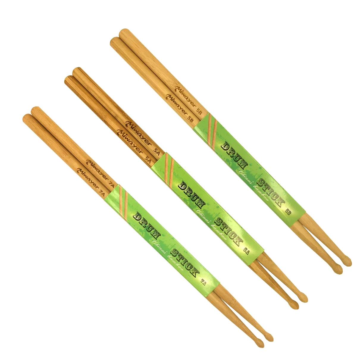 Miwayer 7A/5A/5B Bambus-Drumsticks, 6 Zoll, leichte, langlebige Trommelstöcke, tropfenförmige Spitzen, Zubehör für Schlaginstrumente Image
