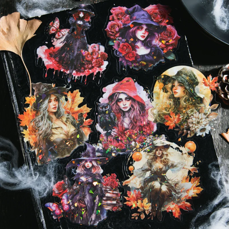 5 Stück/Packung Laser-Hexen-Magie-Aufkleber Glänzende Holografische Folie Journal DIY Dunkler Stil Dekor-Zubehör Image