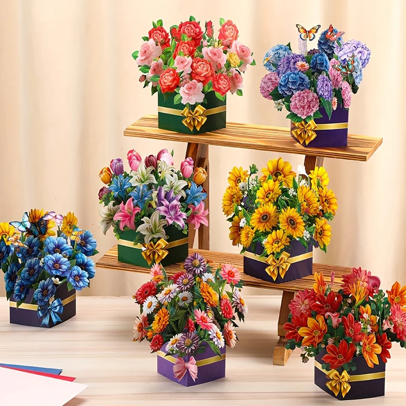 3D-Blumen-Pop-Up-Karte zum Muttertag, Blumenstrauß-Grußkarte für Mama, DIY-Bastelgeschenk für Muttertag, Dekorationszubehör Image