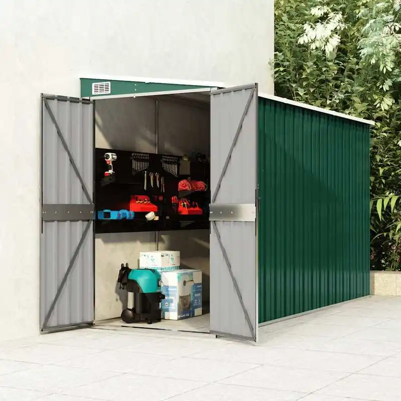 Abri de jardin vert en acier galvanisé 118x288x178 cm, stable avec un grand espace de rangement pour le jardin, la cour et le stockage d'outils de jardinage