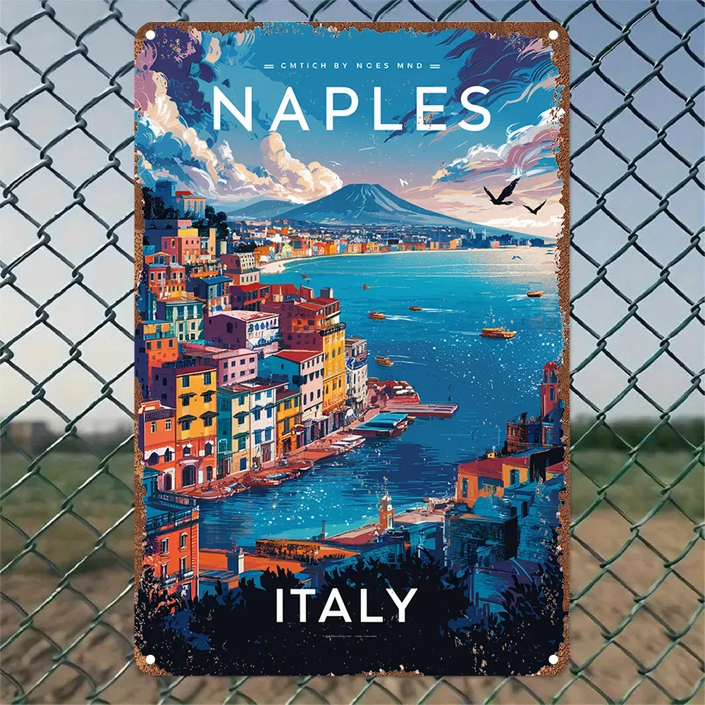 Vintage-Wandschild aus Aluminium mit Motiv „Napoli, Italien“ – Retro-Dekoration mit vorgebohrten Löchern, perfekt für Zuhause, Büro, Küche, Schlafzimmer Image