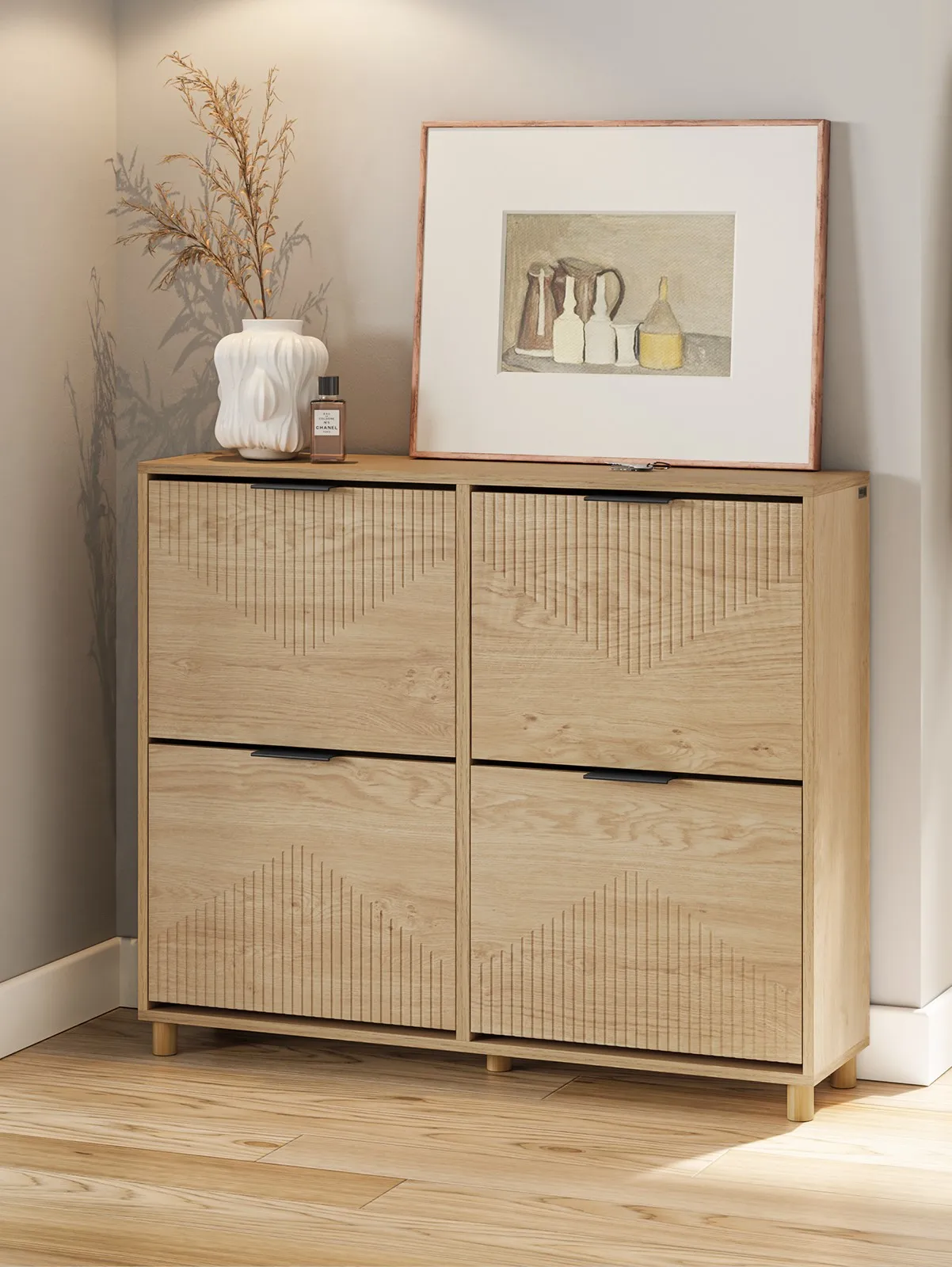 SoBuy FSR214-N schuhschrank schmal - schuhschrank Holz 24cm breit, große Kapazität für Schuhe bis Größe 47, nordisches Design, ideal für Flur, Eingangsbereich, Familie, Farbe Holz, Maße 100x24x83cm