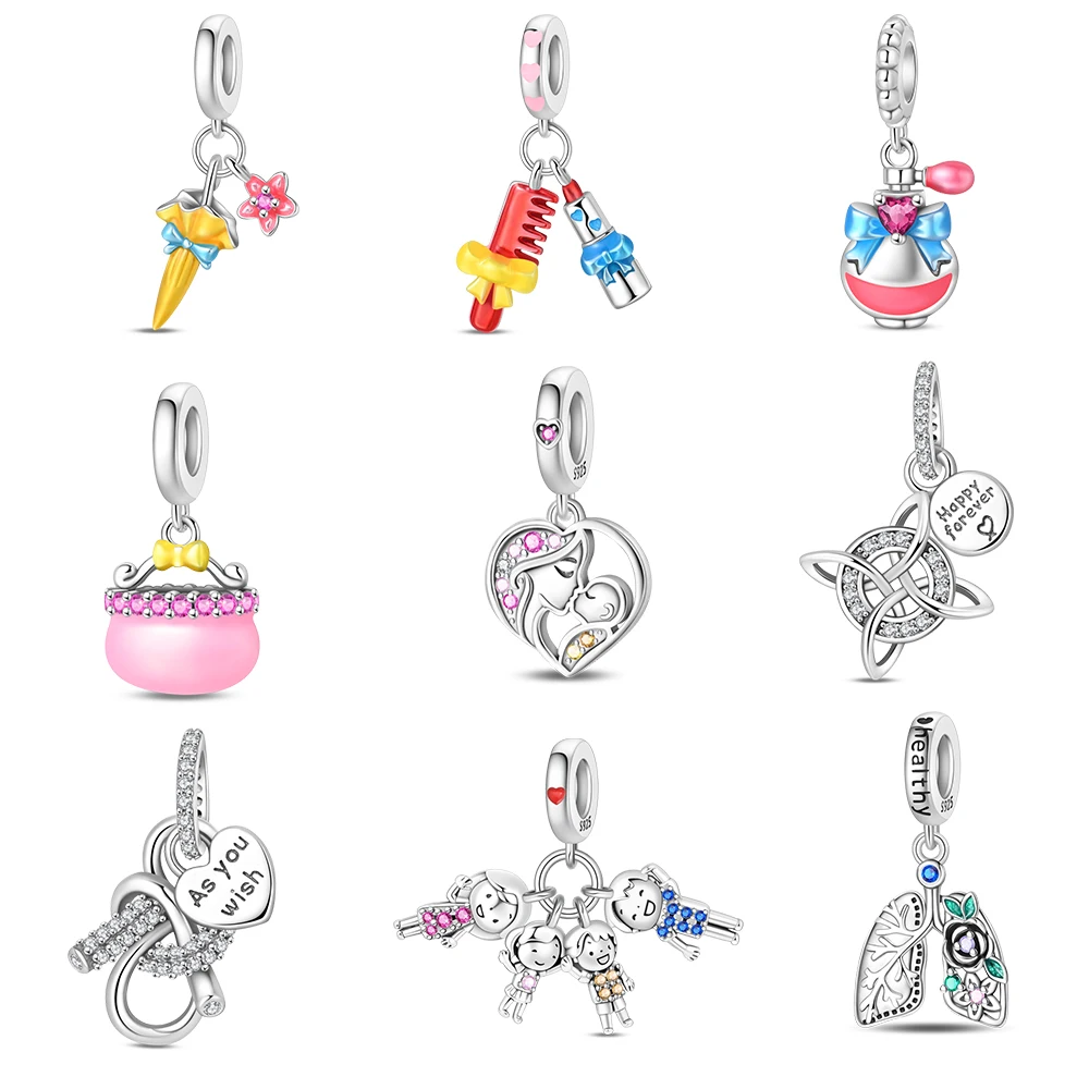 Versilberter Charm-Anhänger „Vier Kinder Familie“ für Armbänder, Damen-Partyschmuck, Geschenk Image