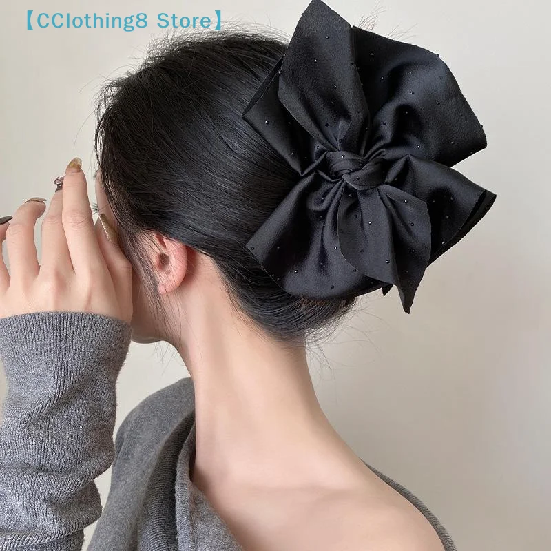 Schwarze große Haarspange mit Schleife für Damen und Mädchen, eleganter Haarklammer mit Haifischmuster, modisches Haar-Accessoire, Geschenk【AliS8】