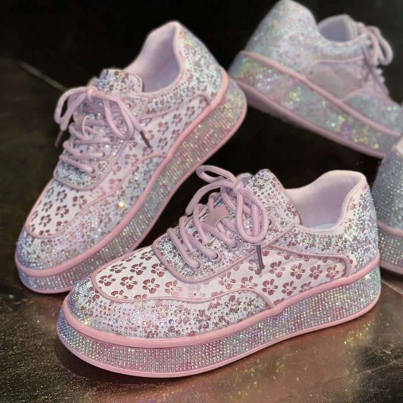Plus Größe Strass Casual Schuhe Frauen Frühjahr Neue Gedruckt Spitze-up Vielseitige Mode Low Top Einzelnen Schuhe