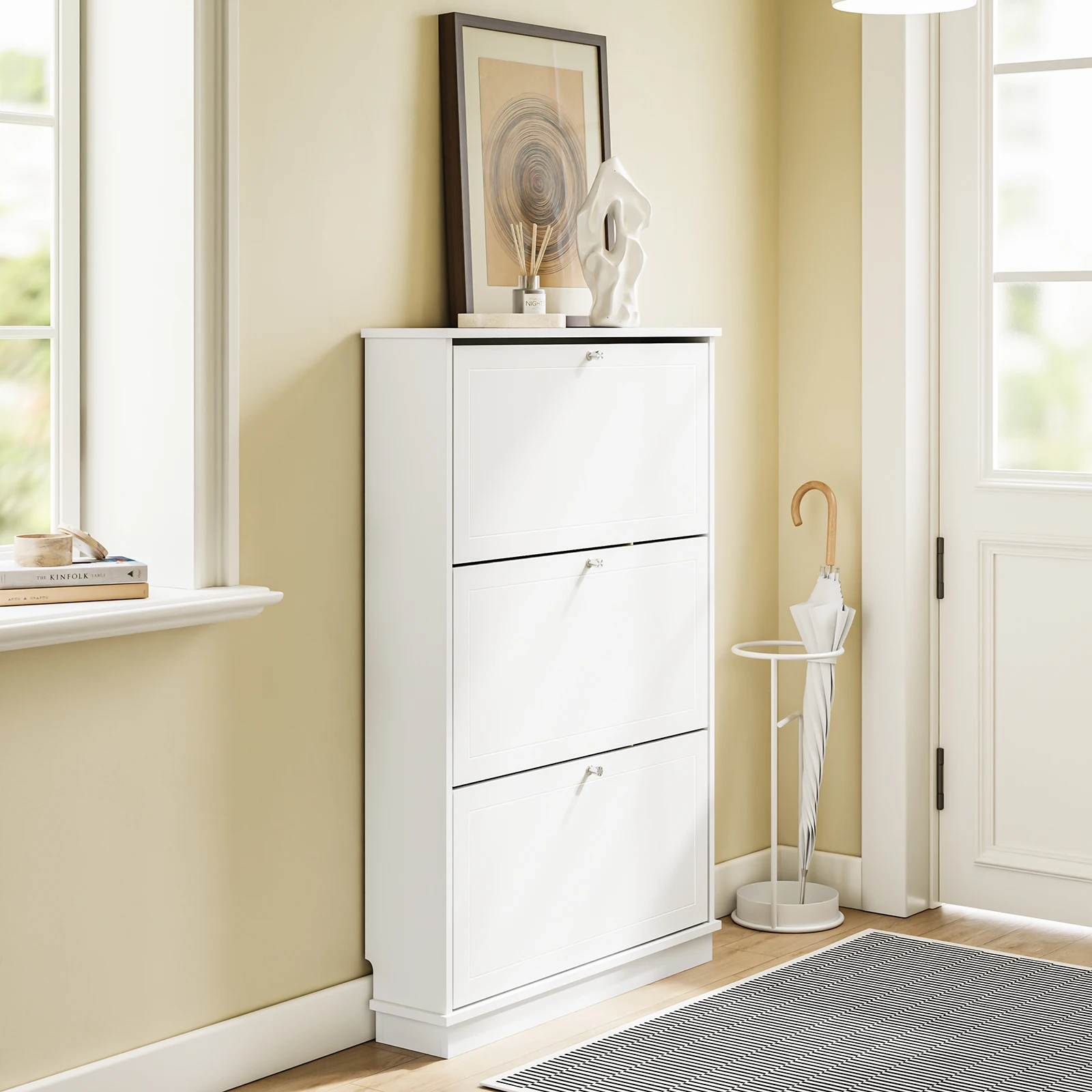 SoBuy FSR215-W Schuhschrank Schmal - Extrem Schmal 18Cm, Passt Große Schuhe Bis EU 47, Schmaler Schuhschrank für Eingänge, Flure, kleine Wohnungen, Platzsparend - 76x18x113Cm